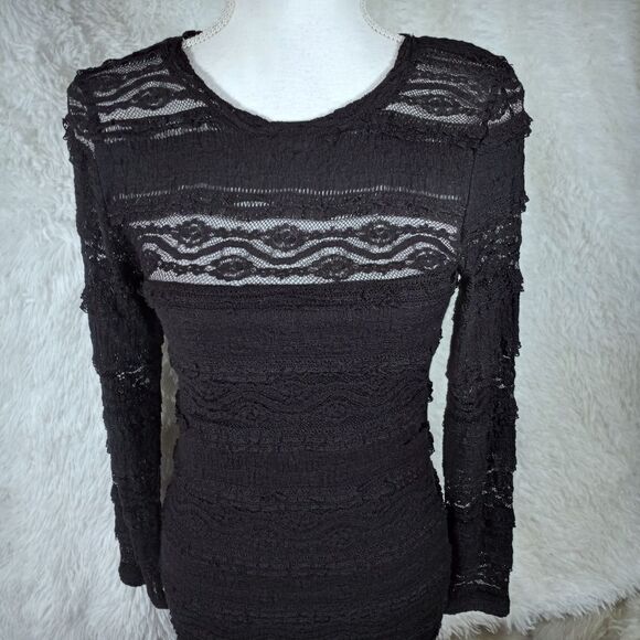 H&M BLACK LACE BODYCON LONG SLEEVE DRESS SZ.XS EUC - Picture 3 of 8